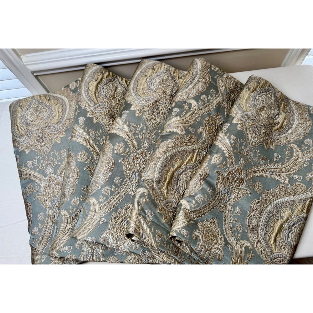 Rose Tree Norwich Medallion Set 5 Blue Gold Damask Paisley Lined Valances Luxury